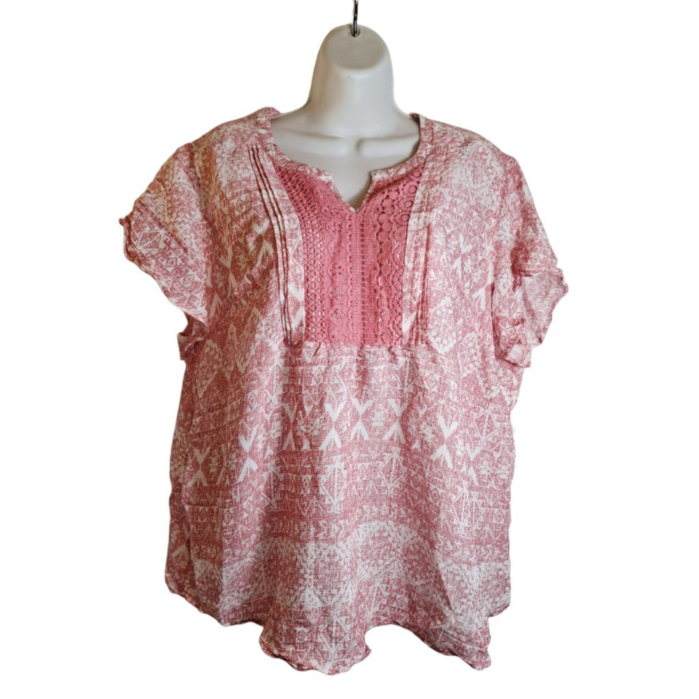 COMO Vintage Pink White Embroidered peasant sz XL bohemian Blouse